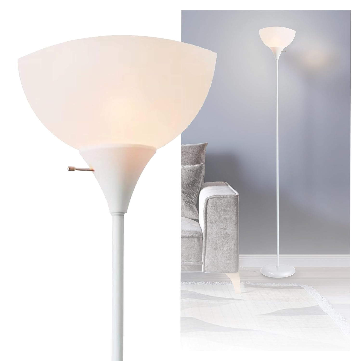 Newhouse Lighting 71” Modern White Energy Efficient Floor Lamp with White Torchiere Shades