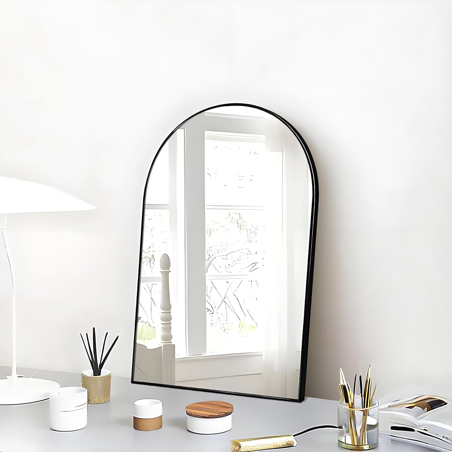 Luxhomez 36" x 24" Arch Wall Mirror for Vanity/ Bathroom, Metal Bathroom Mirror with Waterproof Aluminum Alloy Frame, Gold