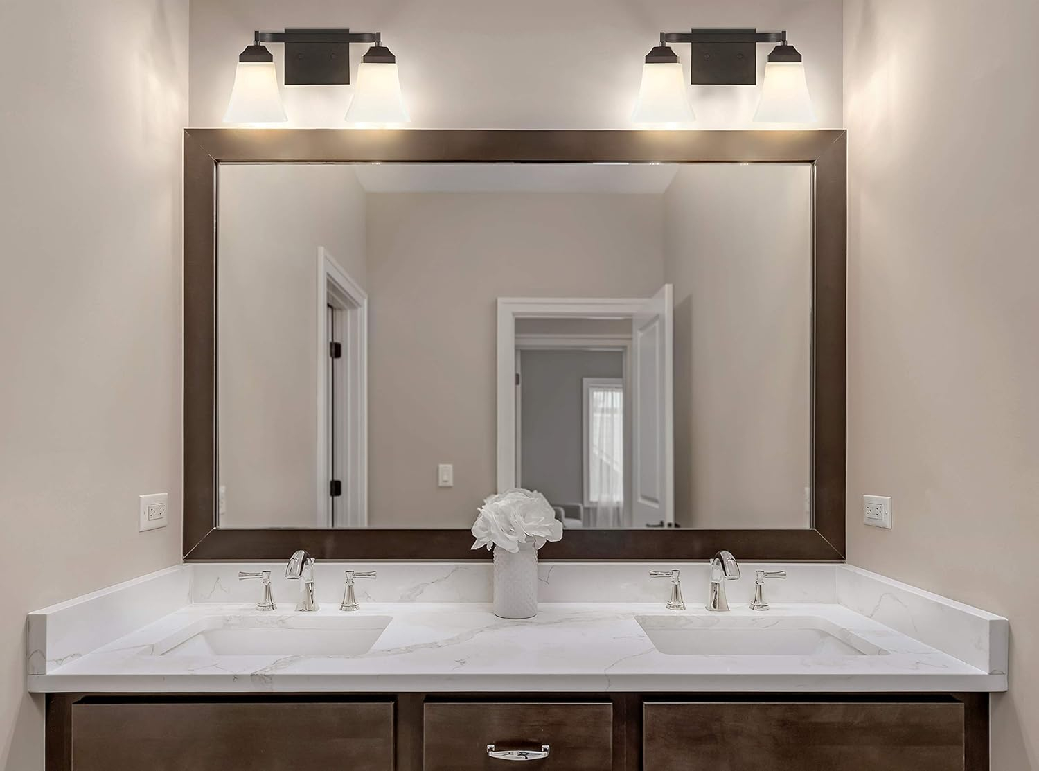 Staunton 15 in. 2-Light Iron/Glass Modern Cottage LED Vanity Light, Oil Rubbed Bronze