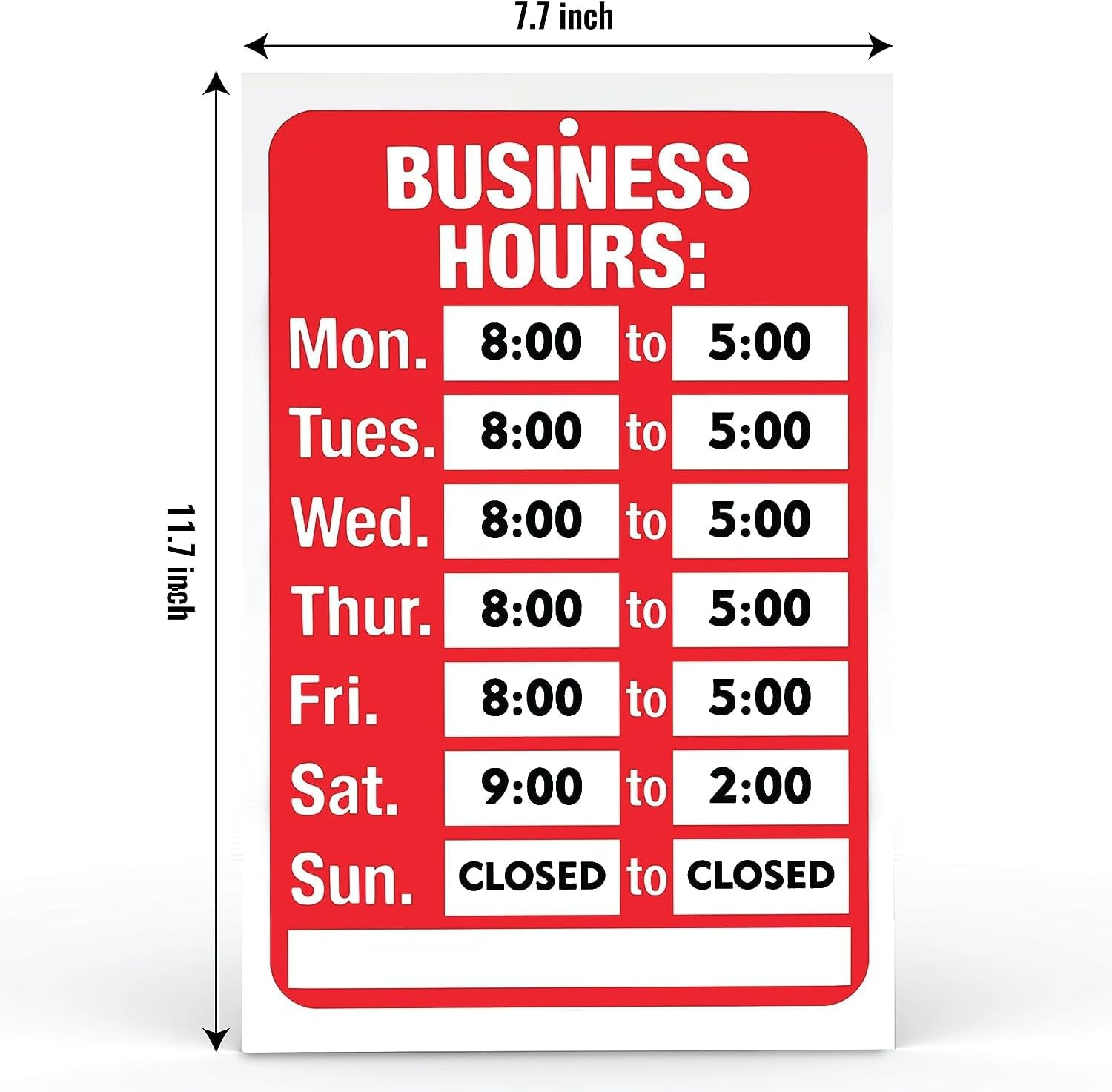 Assured Signs Store Hours Open Sign | 7.7 by 11.7" Business Hours Sign | Red & White Plastic