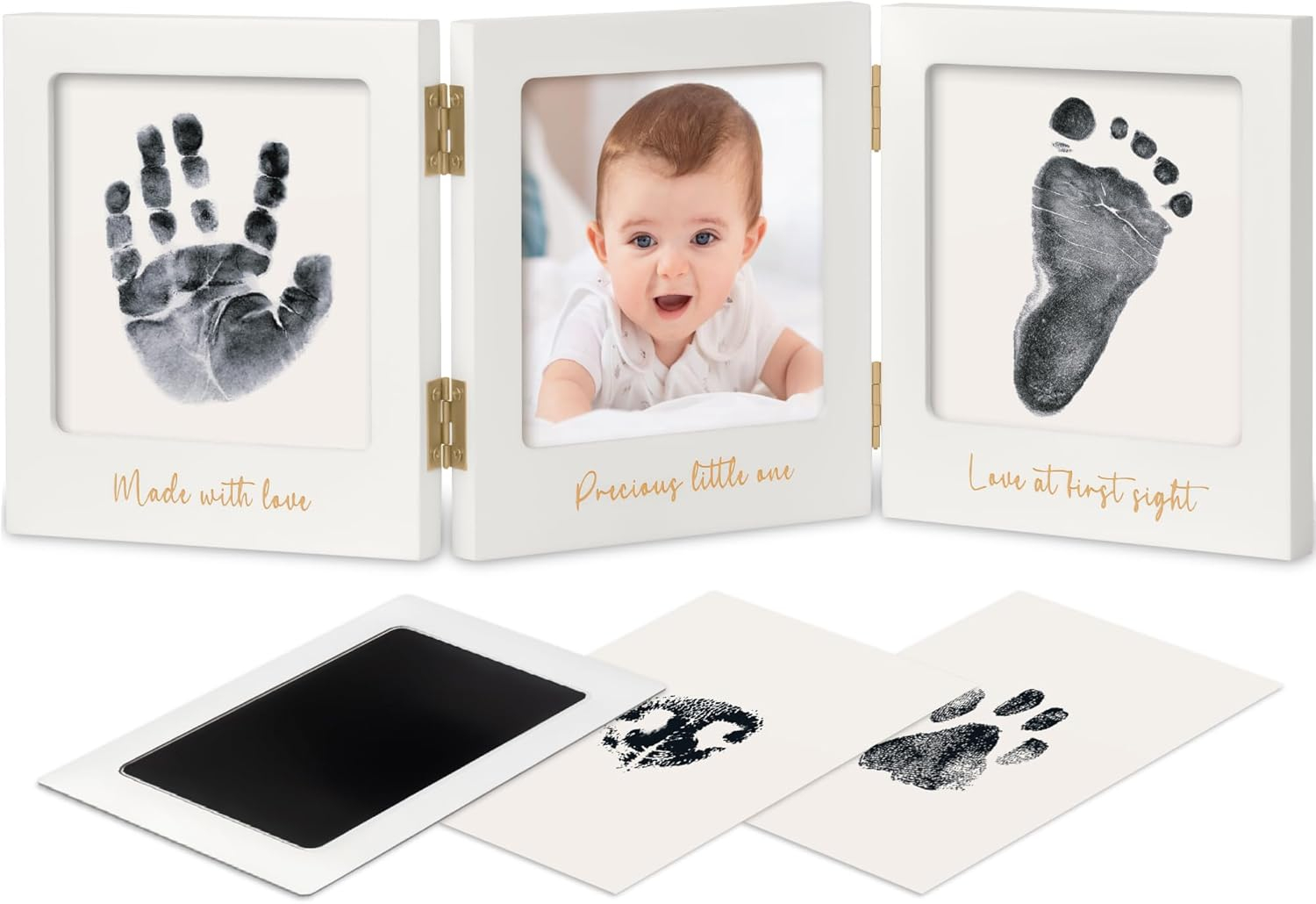 Inkless Baby Handprint and Footprint Kit for Newborn - Baby Footprint Kit, Newborn Keepsake Nursery Picture Frame, Dog Paw Print Maker, Personalized Gifts for New Mom, Showers & Registry (White/Gold)