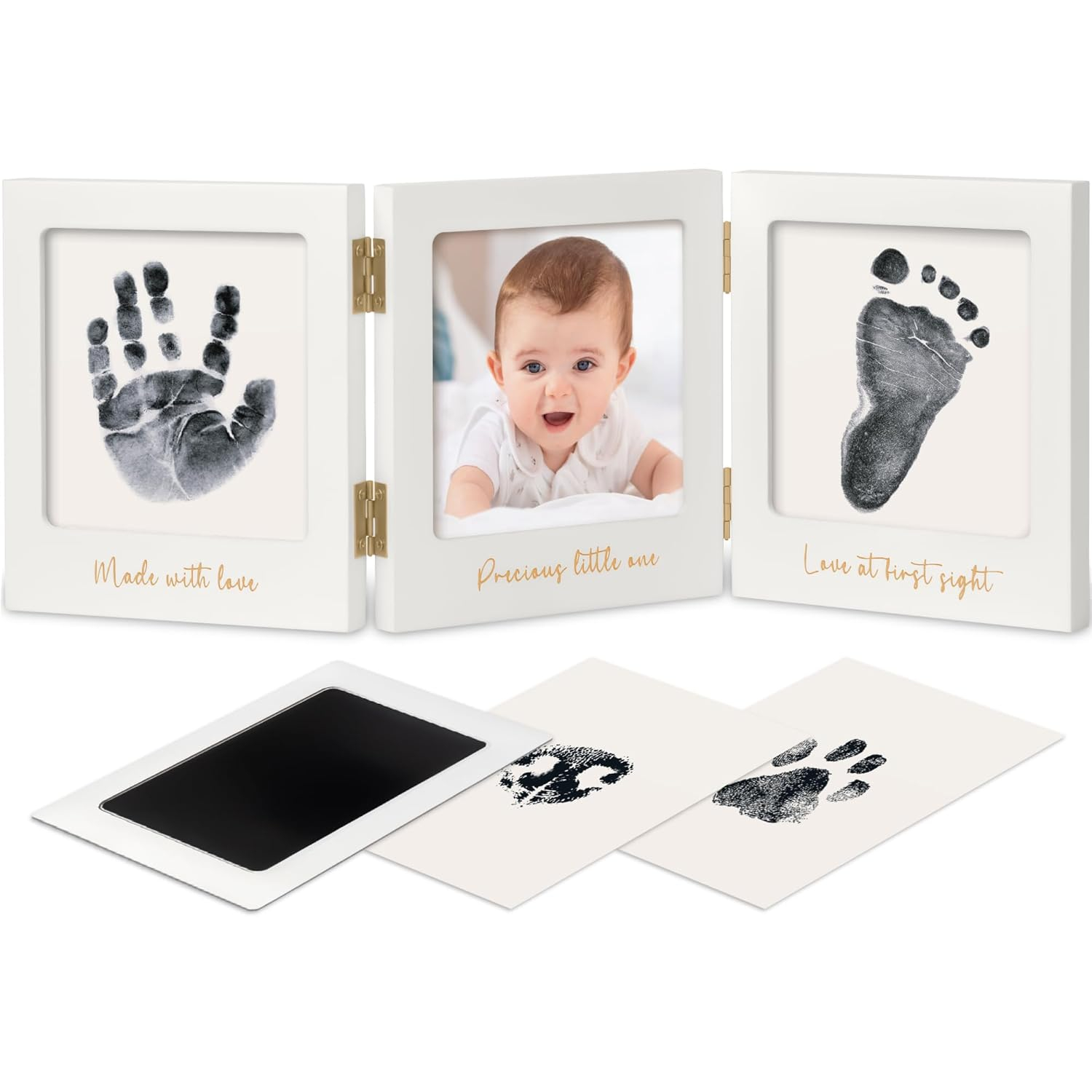 Inkless Baby Handprint and Footprint Kit for Newborn - Baby Footprint Kit, Newborn Keepsake Nursery Picture Frame, Dog Paw Print Maker, Personalized Gifts for New Mom, Showers & Registry (White/Gold)