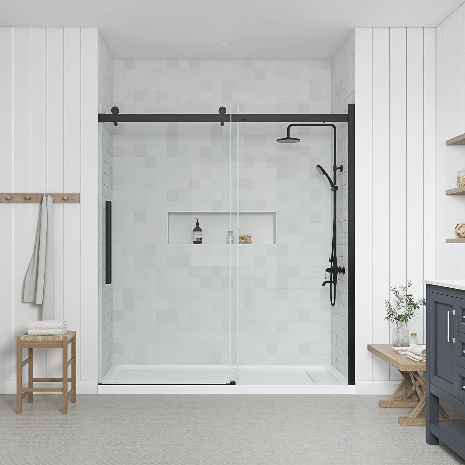 OVE Decors Bel Soft Close Black 72-in x 78.75-in Frameless Sliding Soft Close Shower Door