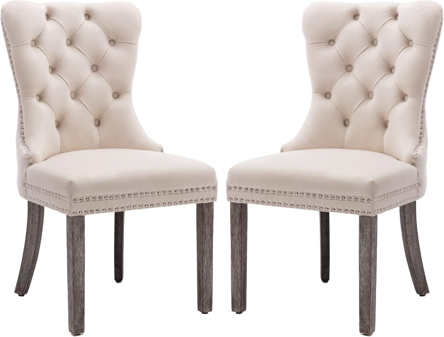 KCC Velvet Dining Chairs Set of 2, Upholstered High-end Tufted Dining Room Chair with Nailhead Back Ring Pull Trim Solid Wood Legs, Nikki Collection Modern Style for Kitchen, Black