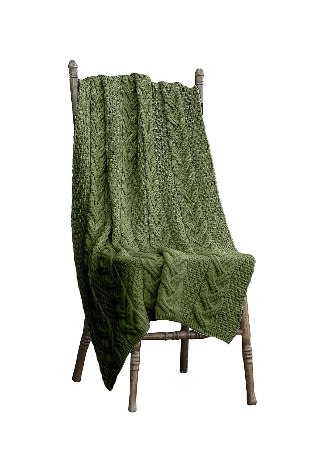 Aran SuperSoft Irish Throw 100% Premium Merino Wool Blanket Cable Knitted 60"x40" Made in Ireland