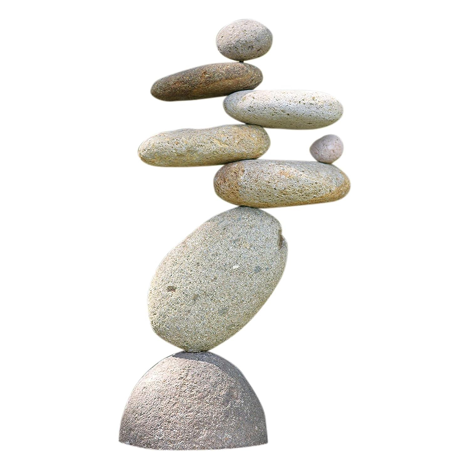 Ancient Graffiti Eight Stone Cairns Garden Sculpture – Natural River Rock Zen Yard Décor, Outdoor Stone Stack Ornament, 14"