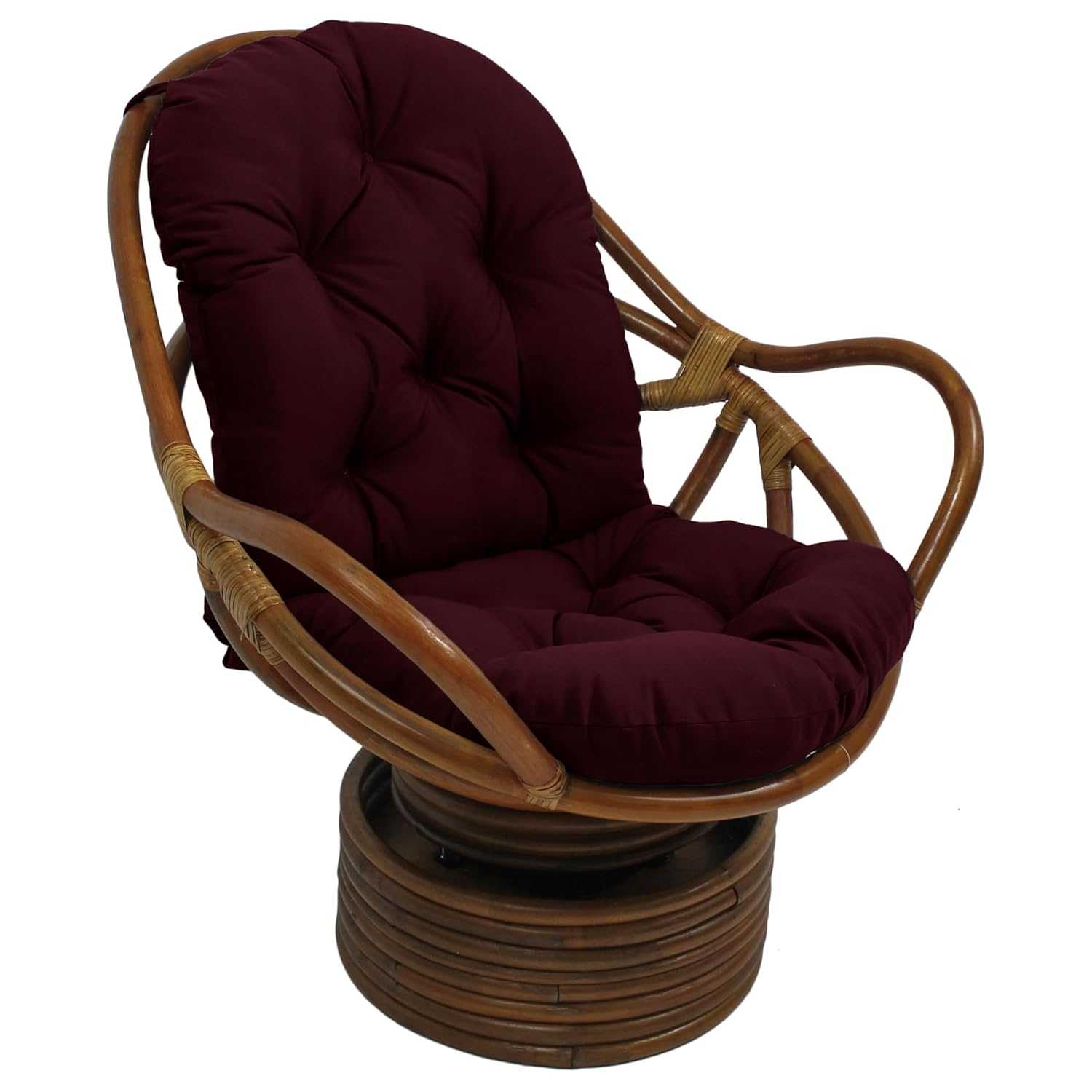 Merlot Tufted Polyester Cushion with Rattan Swivel Rocking Chair