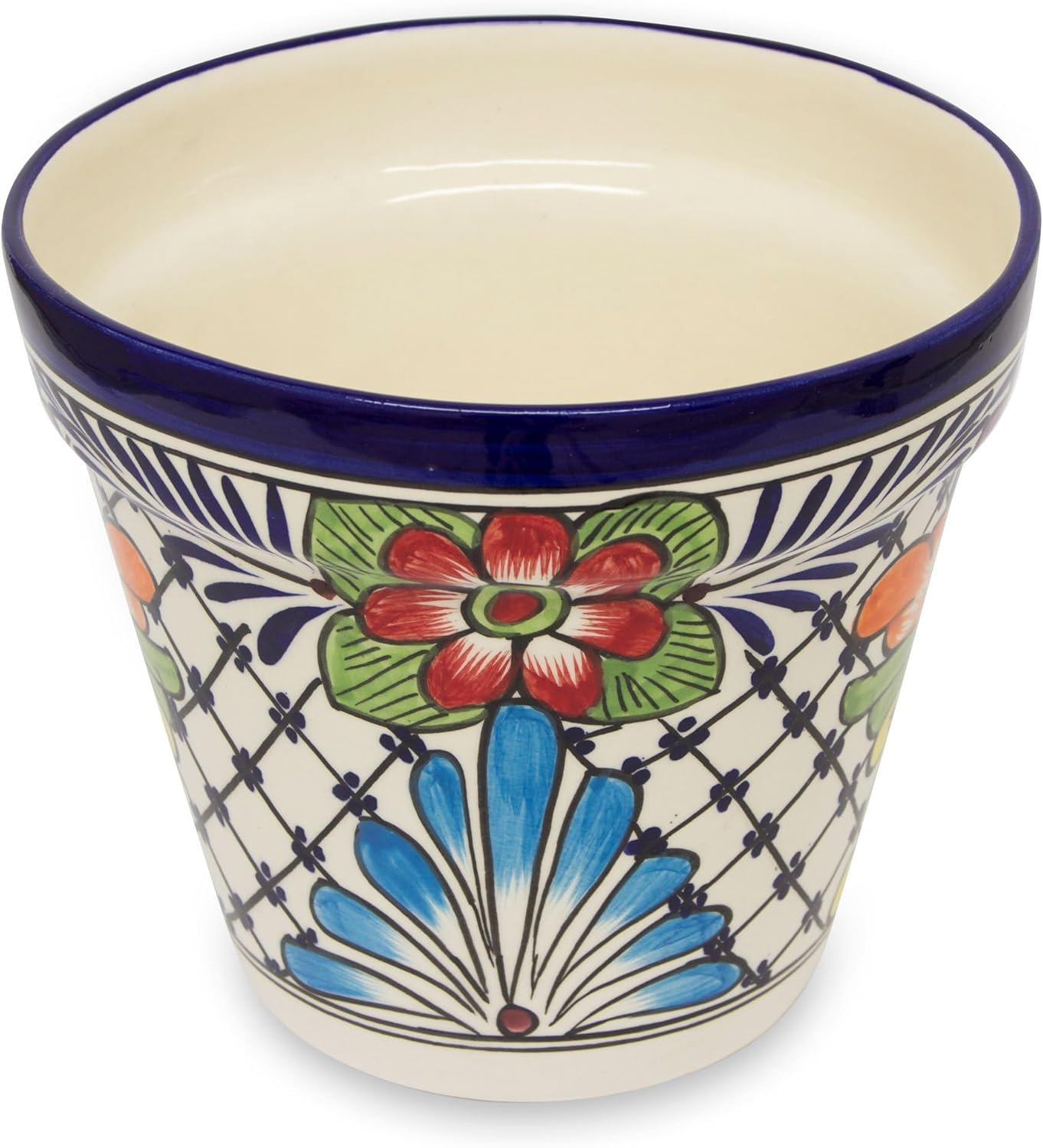 NOVICA Handmade Painted Flower Pot | Majolica Multicolor | Ceramic Home Decor | Artisan Crafted Draining Hole | Talavera Cone Planter | Pottery Folk Art | Mexico ' Wild Flowers' 7" H x 7.75" Diam.