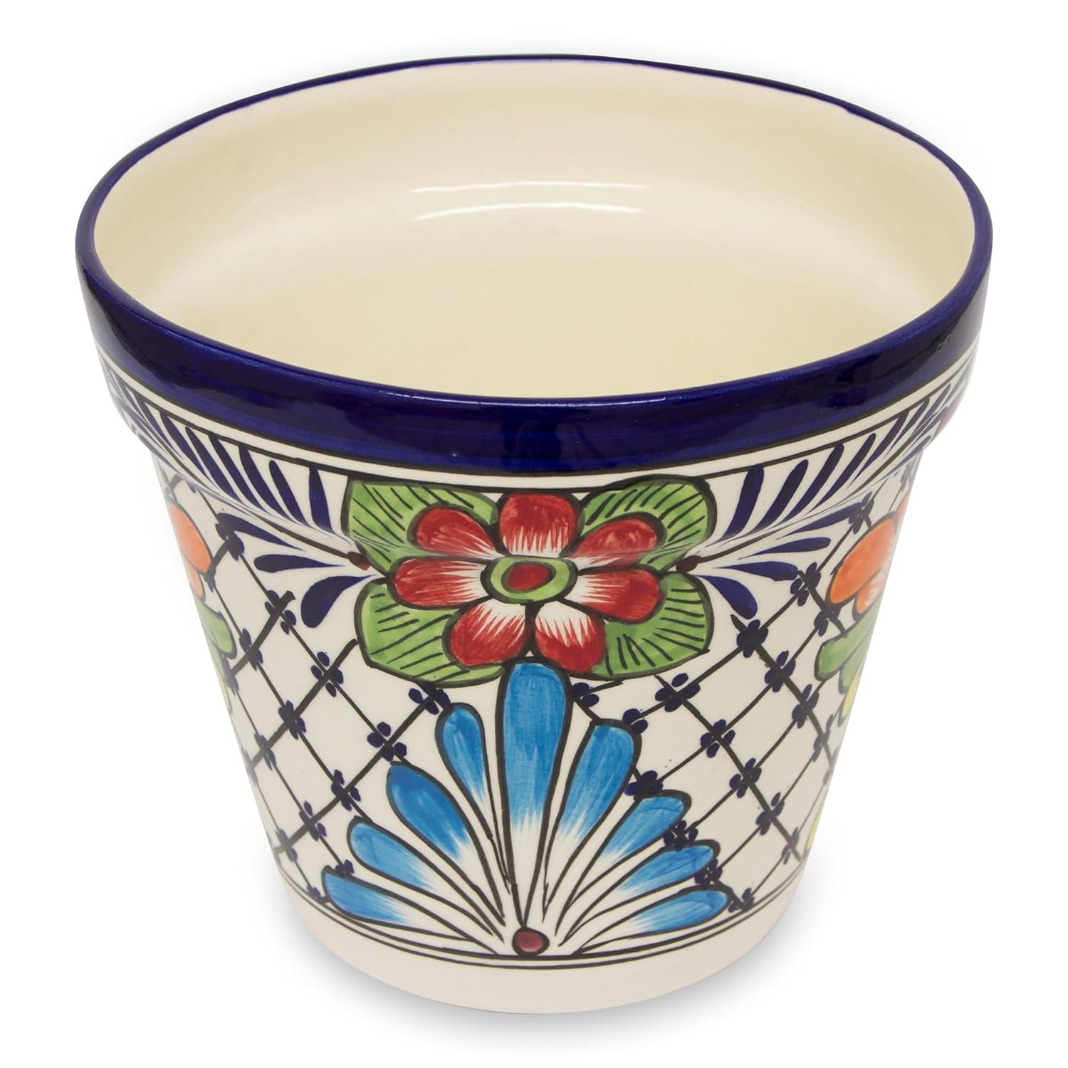 NOVICA Handmade Painted Flower Pot | Majolica Multicolor | Ceramic Home Decor | Artisan Crafted Draining Hole | Talavera Cone Planter | Pottery Folk Art | Mexico ' Wild Flowers' 7" H x 7.75" Diam.