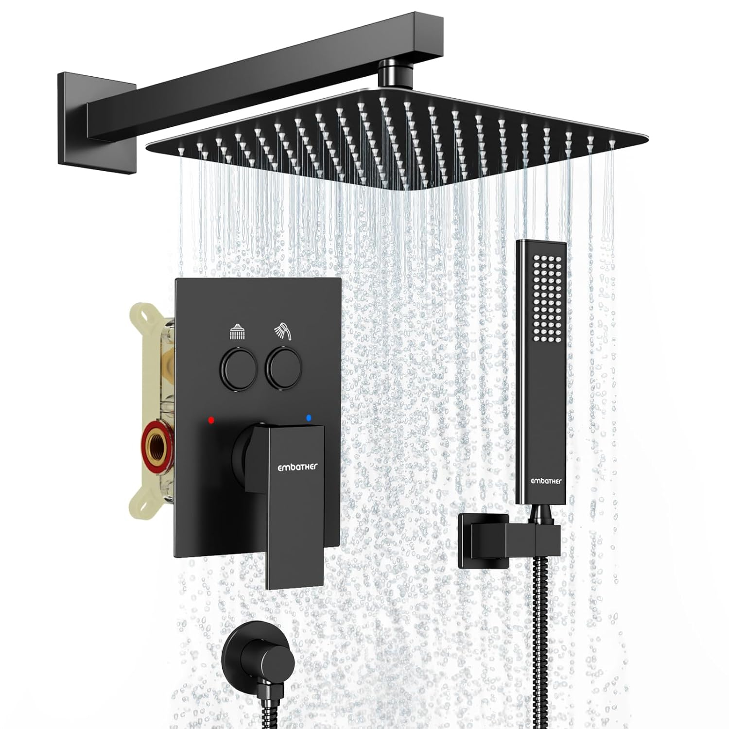 Shower System Shower Faucet Set with Push-Button Diverter and Wall Supply Elbow 10 Inch Shower Head Matte Black