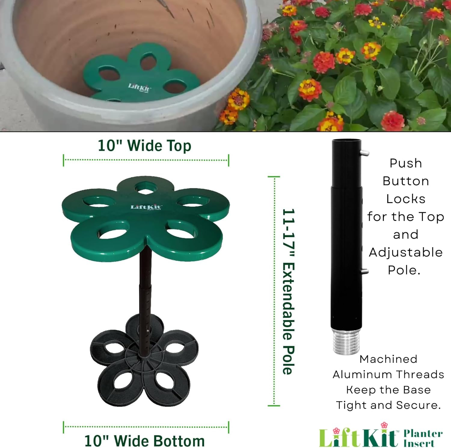 Tall Column Plant Riser Fill Bottom of Tall Flower Pots and Large Plant Containers | Indoor and Outdoor (11-17" Rise, 10" Base, 10" Top)