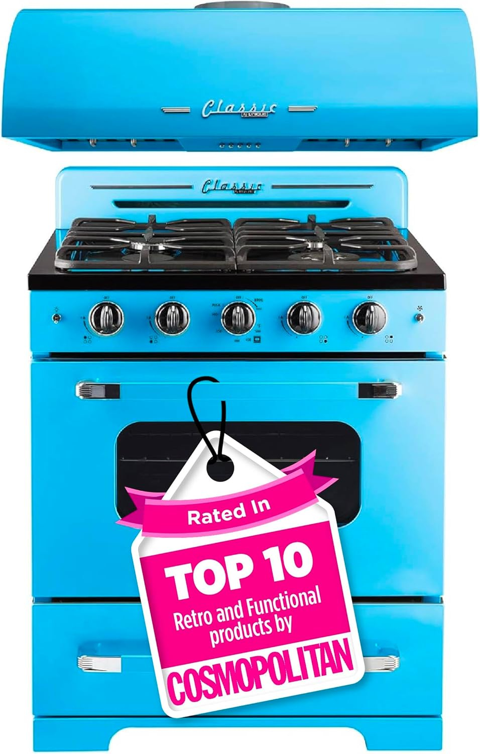 Ocean Mist Turquoise Retro Dual-Fuel Convection Range with Hood