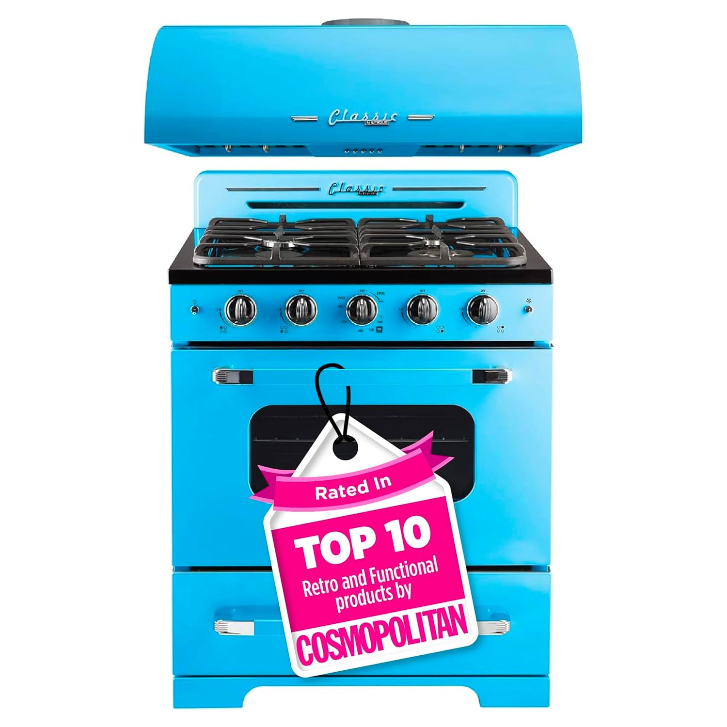 Ocean Mist Turquoise Retro Dual-Fuel Convection Range with Hood
