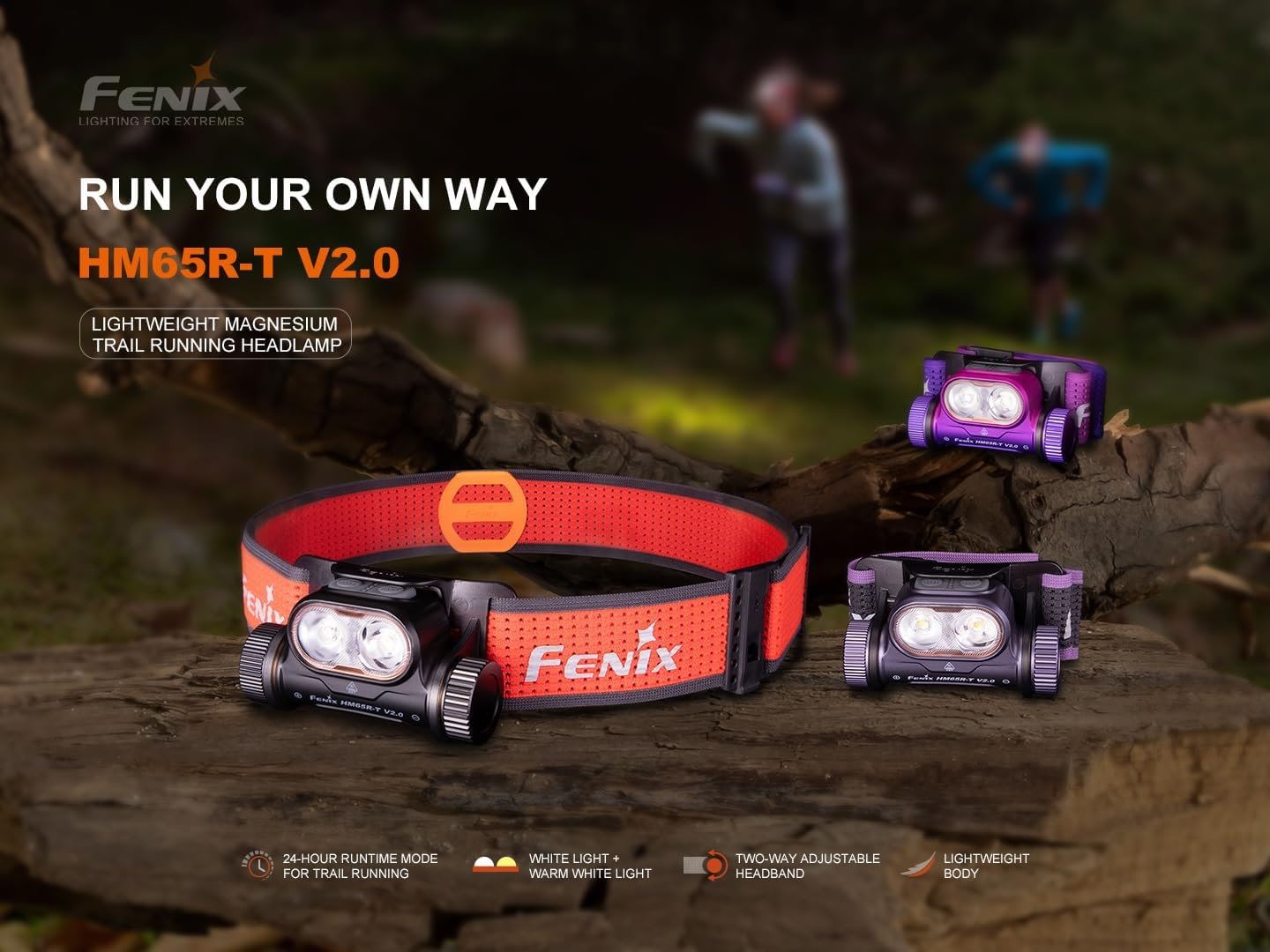 Fenix HM65R-T V2.0 1600 Lumen Rechargeable Trail Running Headlamp (Black) + LumenTac Organizer