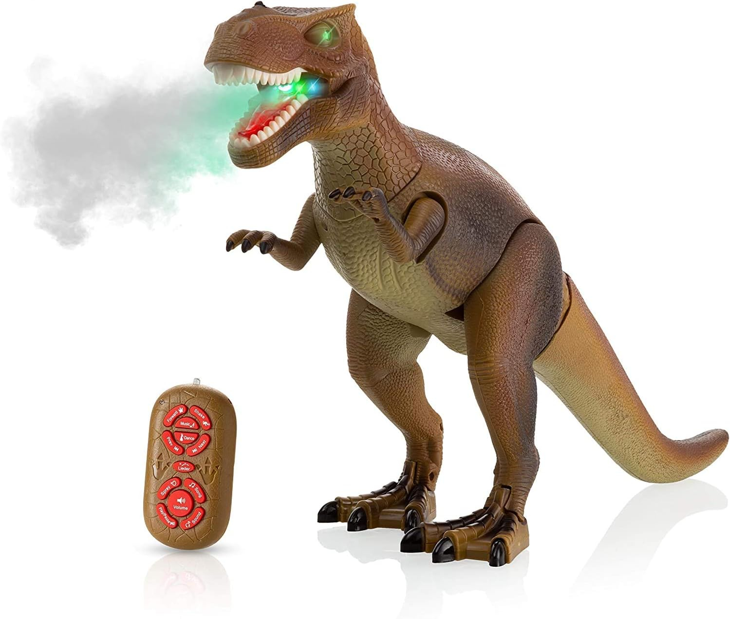 Realistic Brown and Green RC Tyrannosaurus Rex Toy with Roaring and Spraying