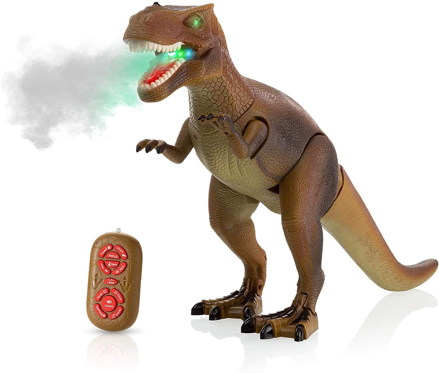 Realistic Brown and Green RC Tyrannosaurus Rex Toy with Roaring and Spraying