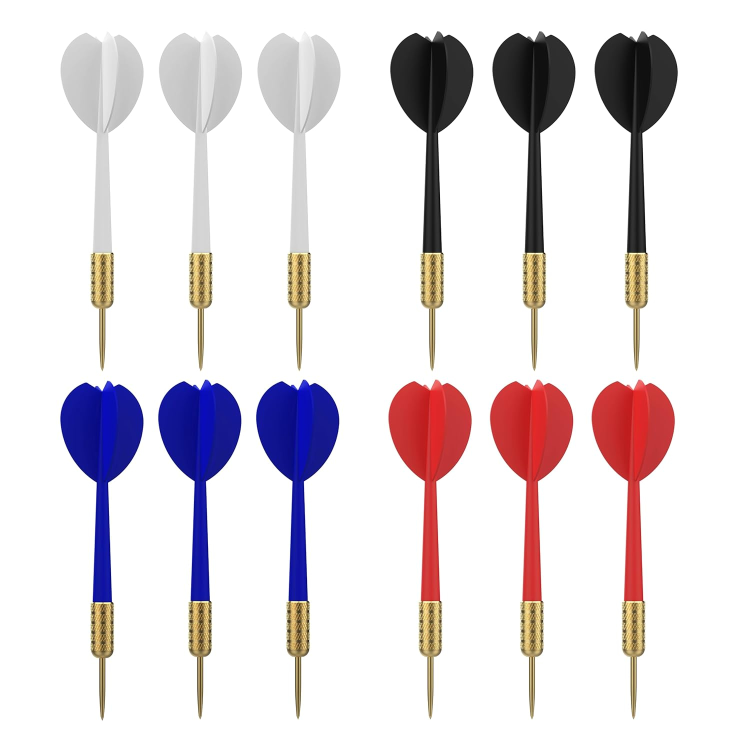 Accudart 12pk Steel Tip Dart Set - 4 Team Colors - White, Blue, Red, Black - Steel Barrels - Multi Use - One Piece Construction