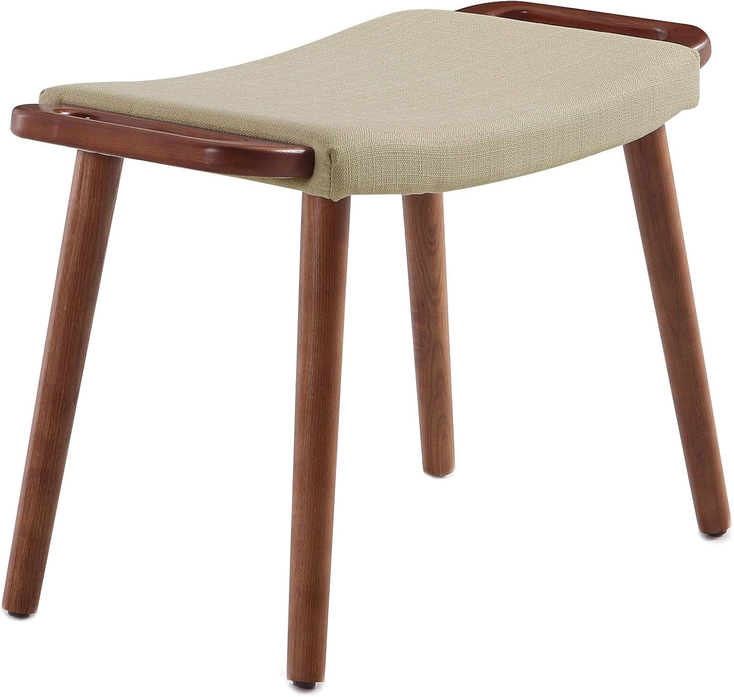Manhattan Comfort Geta Linen Fabric/Wood Ottoman in Barley Cream/Antique Walnut