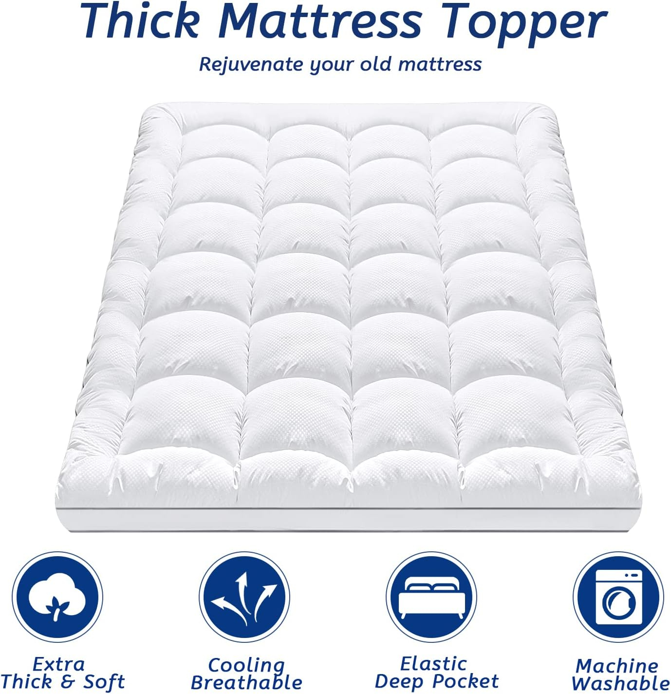 Twin XL White Down Alternative Mattress Topper with Deep Pocket