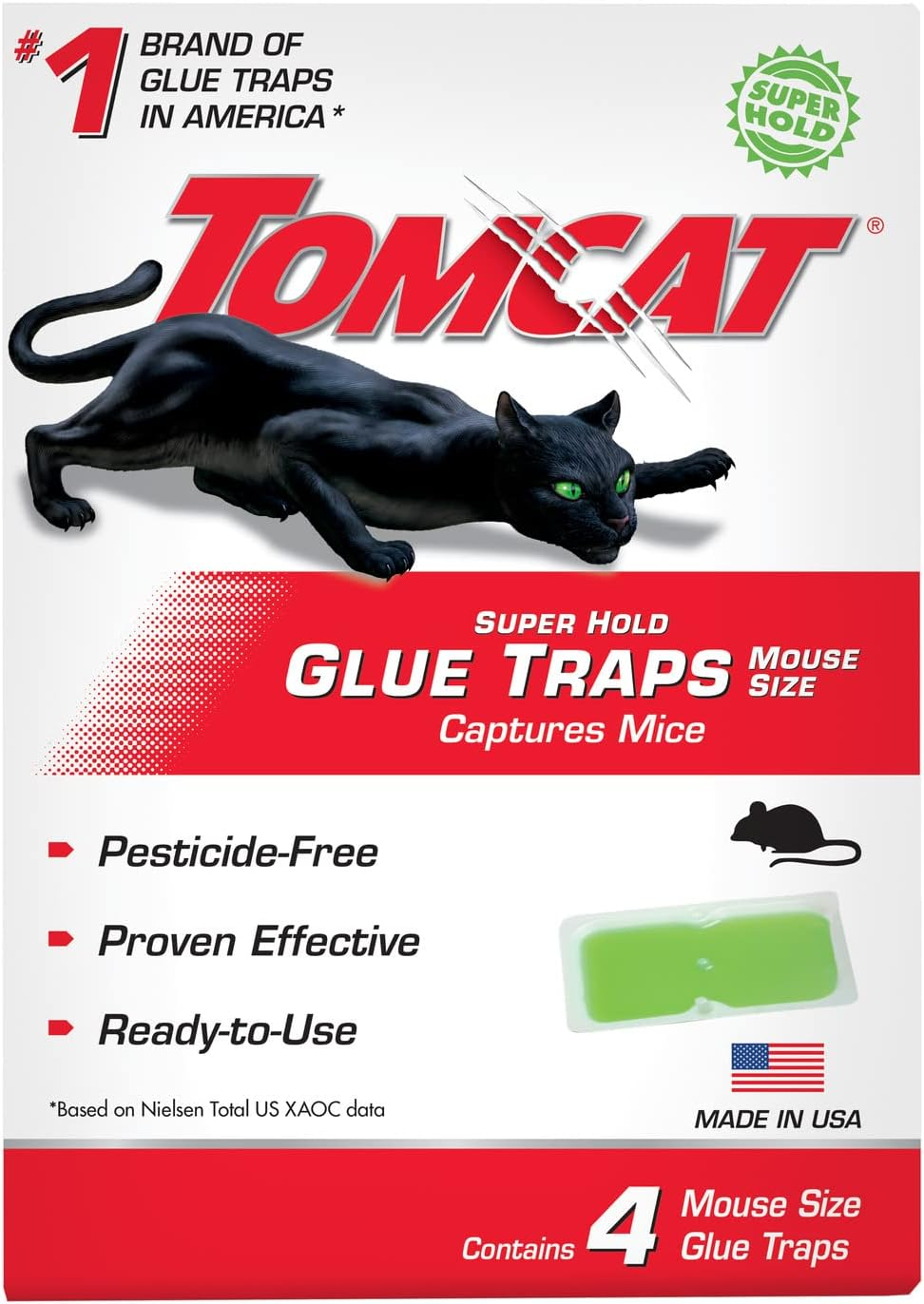 Tomcat Super Hold Glue Traps Mouse Size, Ready-To-Use, 4 Traps