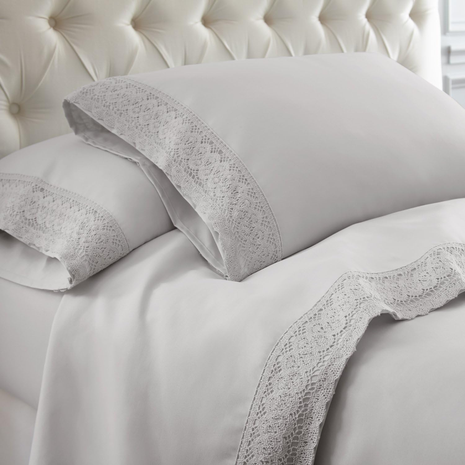 Modern Threads Modern Threads Yate Soft Microfiber Crochet Lace Sheets - Luxurious Microfiber Bed Sheets - Includes Flat Sheet, Fitted Sheet with Deep Pockets, & Pillowcases