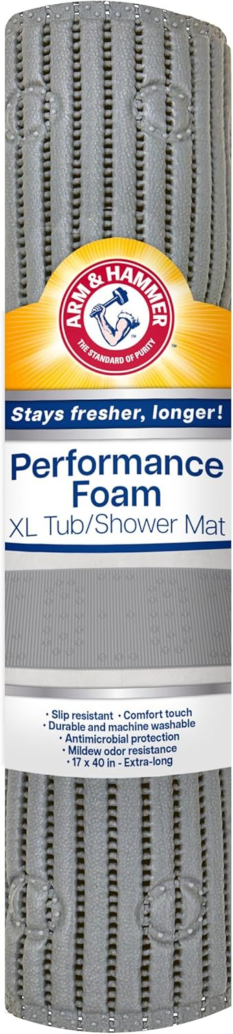Arm & Hammer Comfort Touch Performance Foam Non-Slip Bath Mat for Showers and Tubs, 17 x 40, Grey