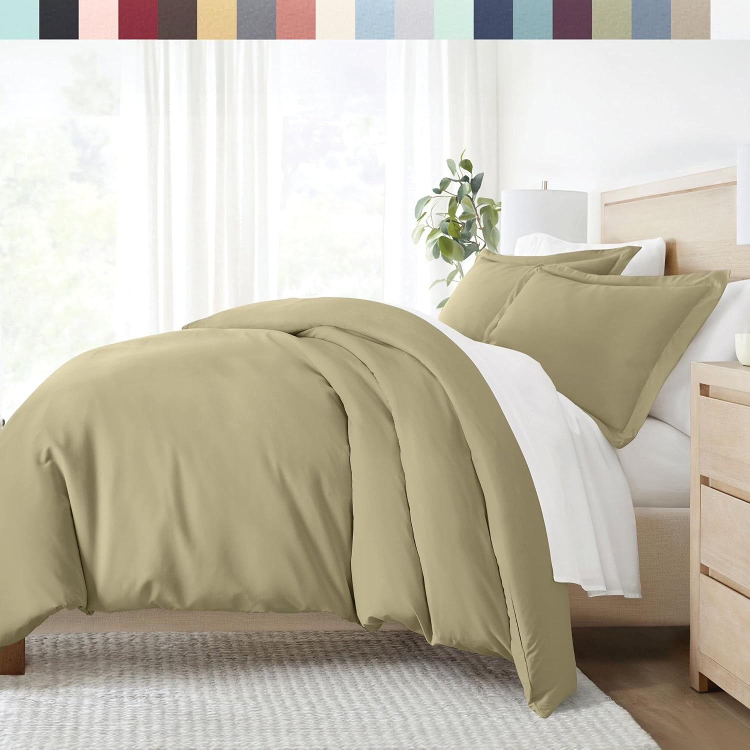 Sage Green Microfiber Twin Duvet Cover Set with Pillow Shams