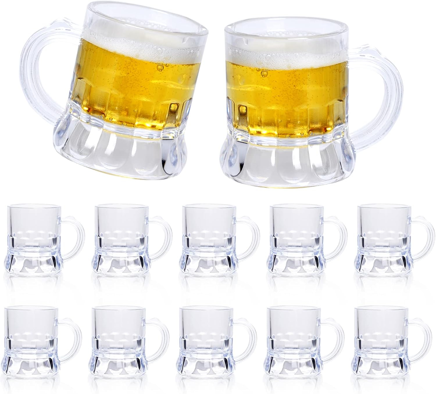 ZZYFGH Mini Beer Mugs, 1 Oz Clear Plastic Shot Glasses Beer Mug with Handles for Party (12 Pieces)