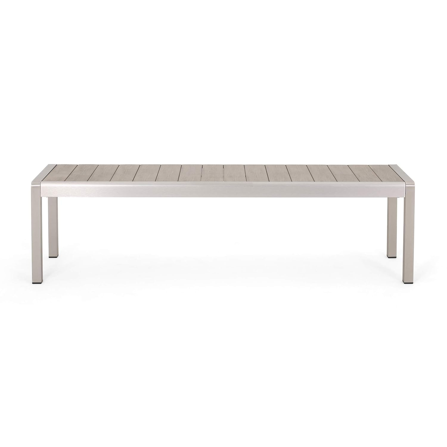 GDF Studio Crested Bay Outdoor Aluminum and Faux Wood Bench, Natural and Silver