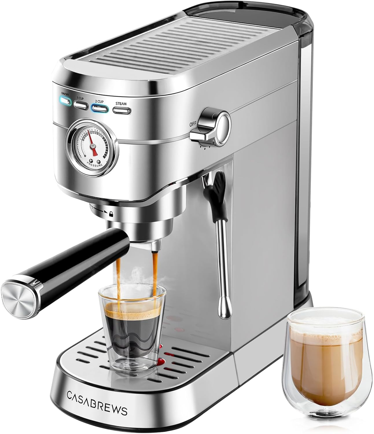 Compact Stainless Steel Semi-Automatic Espresso Machine with Steam Milk Frother