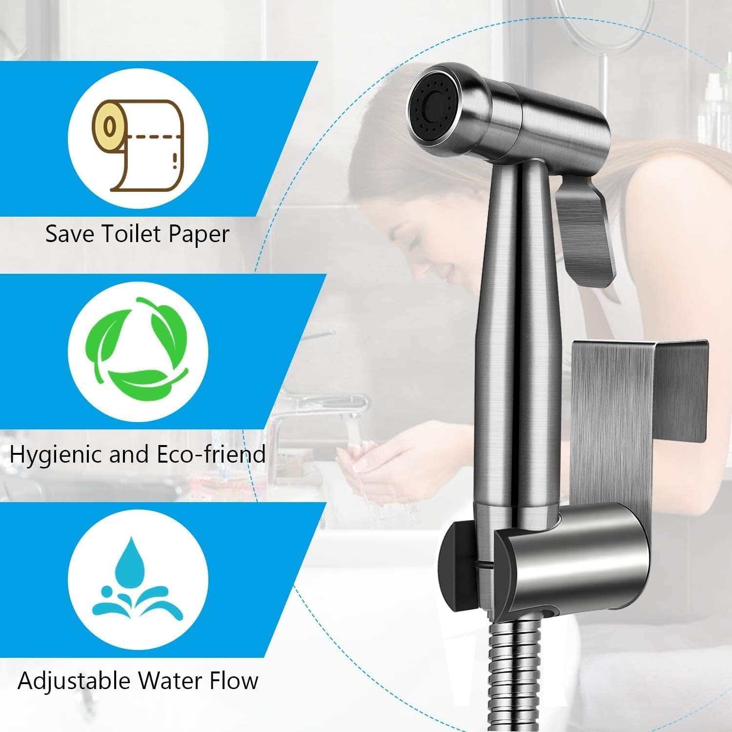 Handheld Bidet Sprayer for Toilet, Premium Stainless Steel Bathroom Bidet Sprayer Set with Anti-Leaking Hose & 2 Water Pressure, Ideal for Feminine Wash, Cloth Diaper Cleaning, Baby Wash & Pets Shower