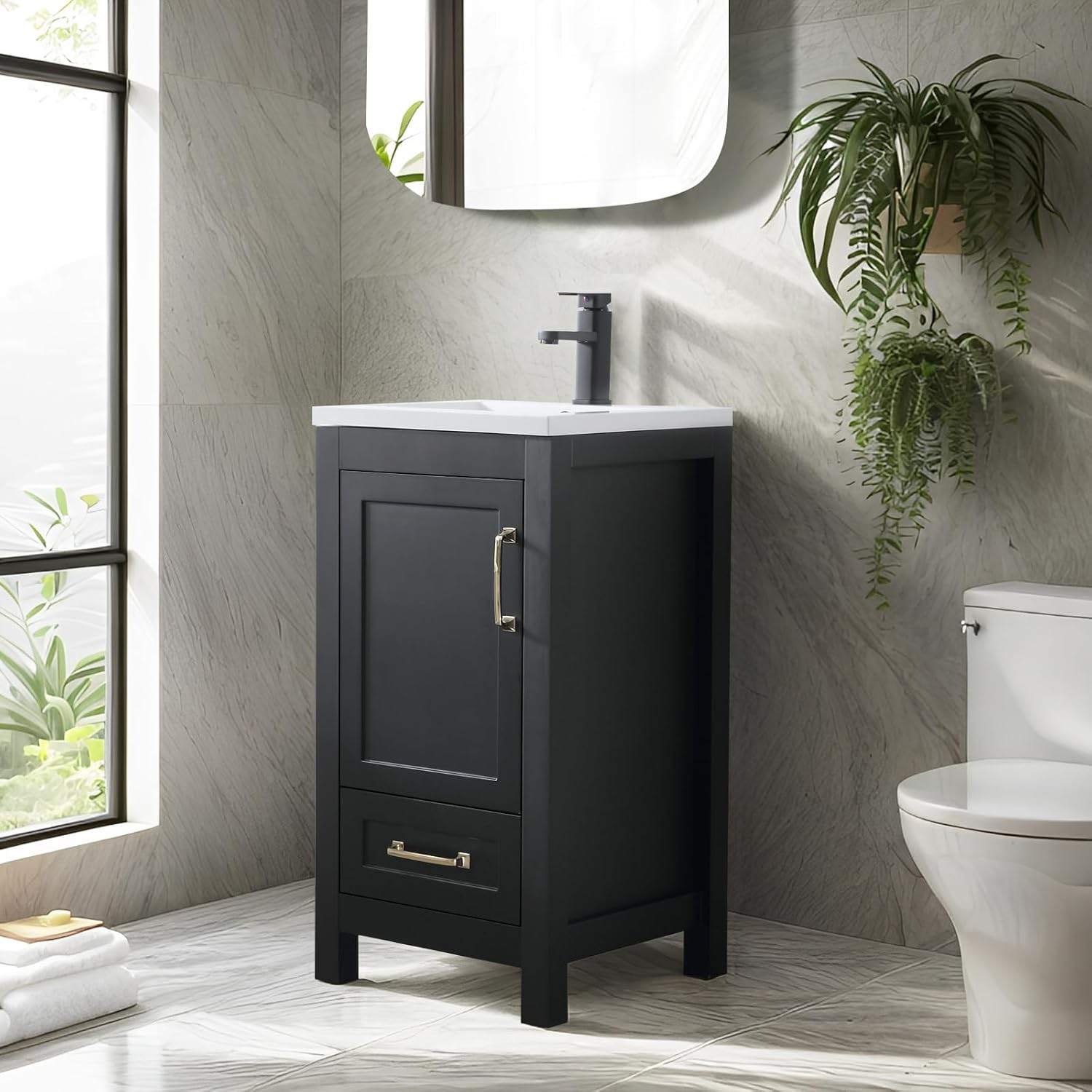 Eclife 18" Black Bathroom Vanity Set with Ceramic Sink Top, Water Saving Faucet Drain