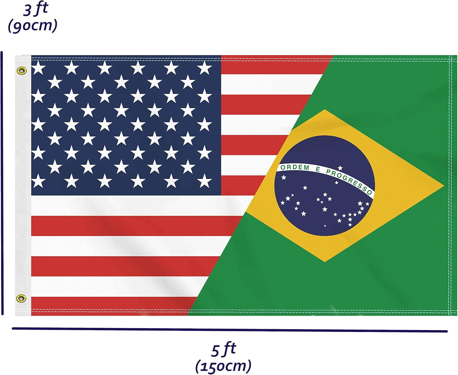 3×5 FT Brazil USA Flag, Large 150D America Brazilian Outdoor Banner,Double Side Printing Decor For Patio Garden With Brass Gromment