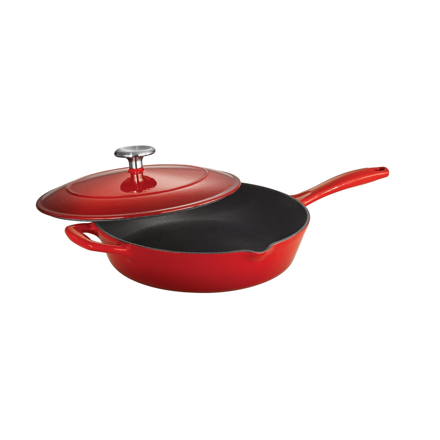 10-Inch Red Enameled Cast Iron Skillet with Lid