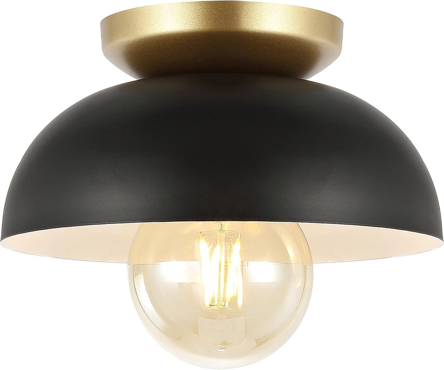 Paulina 8.5" 1-Light Classic Industrial Iron LED Flush Mount, Black/Gold Painting