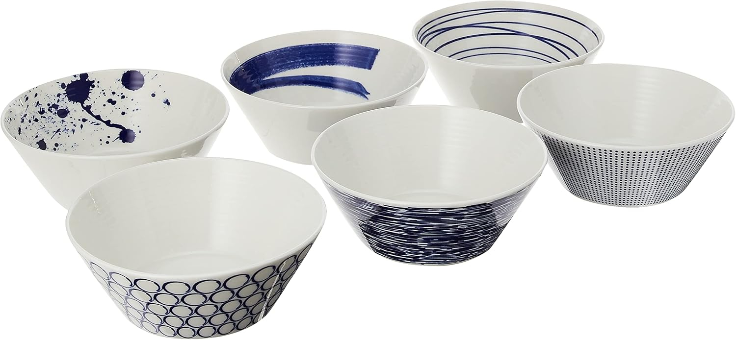 1815 Pacific Bowl 16cm 6.3in, Blue Mixed Patterns, Set of 6