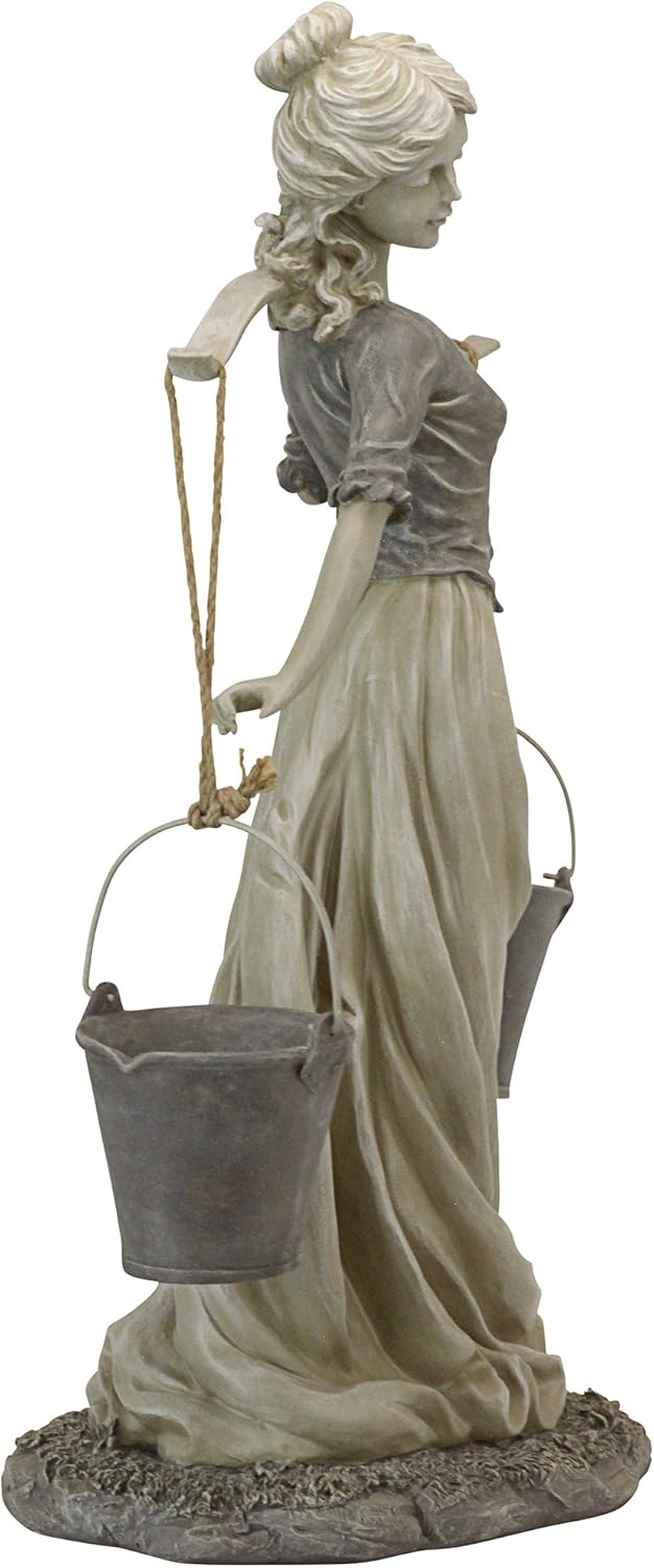 Hand-Painted Resin Milkmaid Garden Statue with Buckets