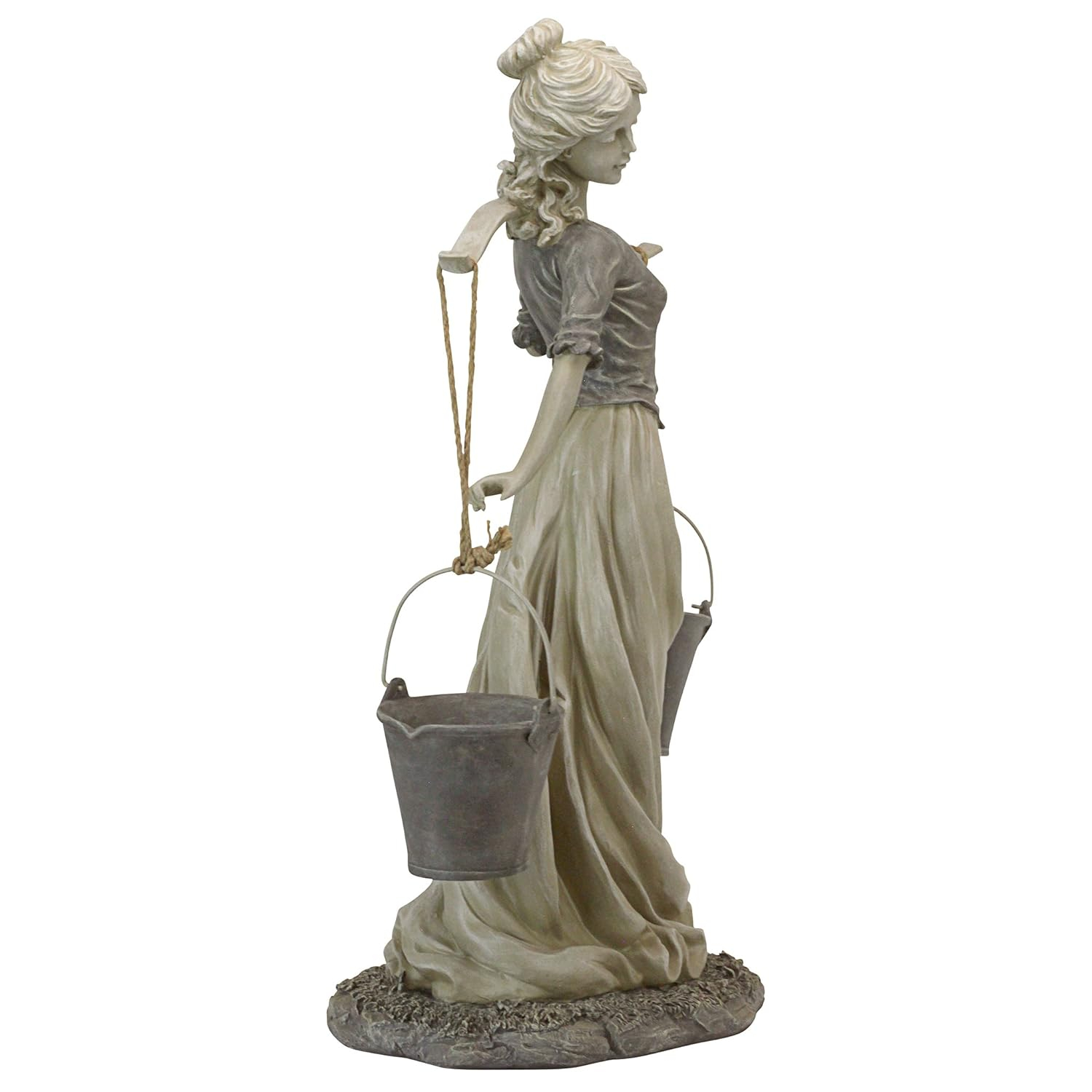 Hand-Painted Resin Milkmaid Garden Statue with Buckets