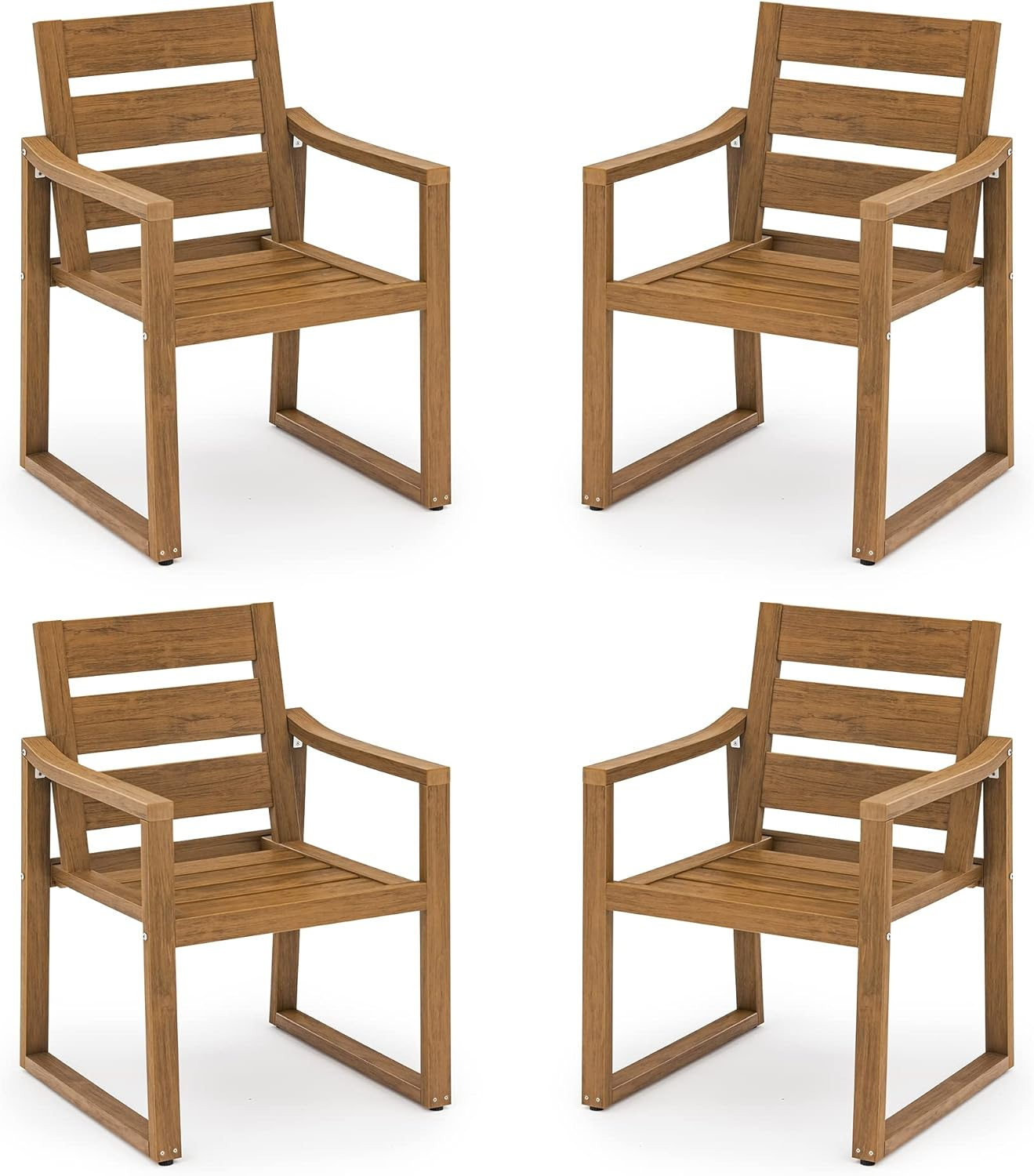 Brown Square-Leg Plastic HDPS Outdoor Dining Chairs All-Weather Indoor Outdoor Patio Dining Chairs with Armrest(4-pack)