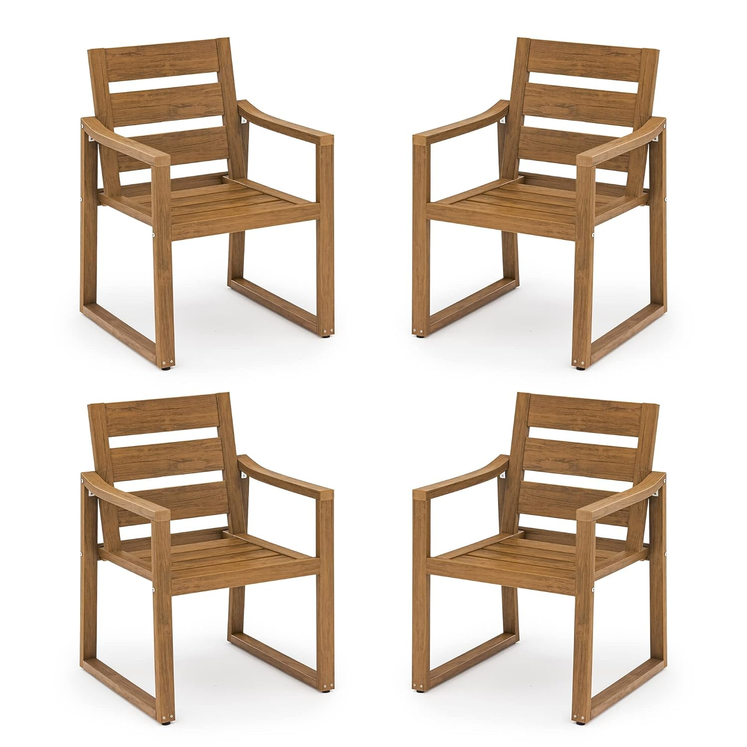 Brown Square-Leg Plastic HDPS Outdoor Dining Chairs All-Weather Indoor Outdoor Patio Dining Chairs with Armrest(4-pack)