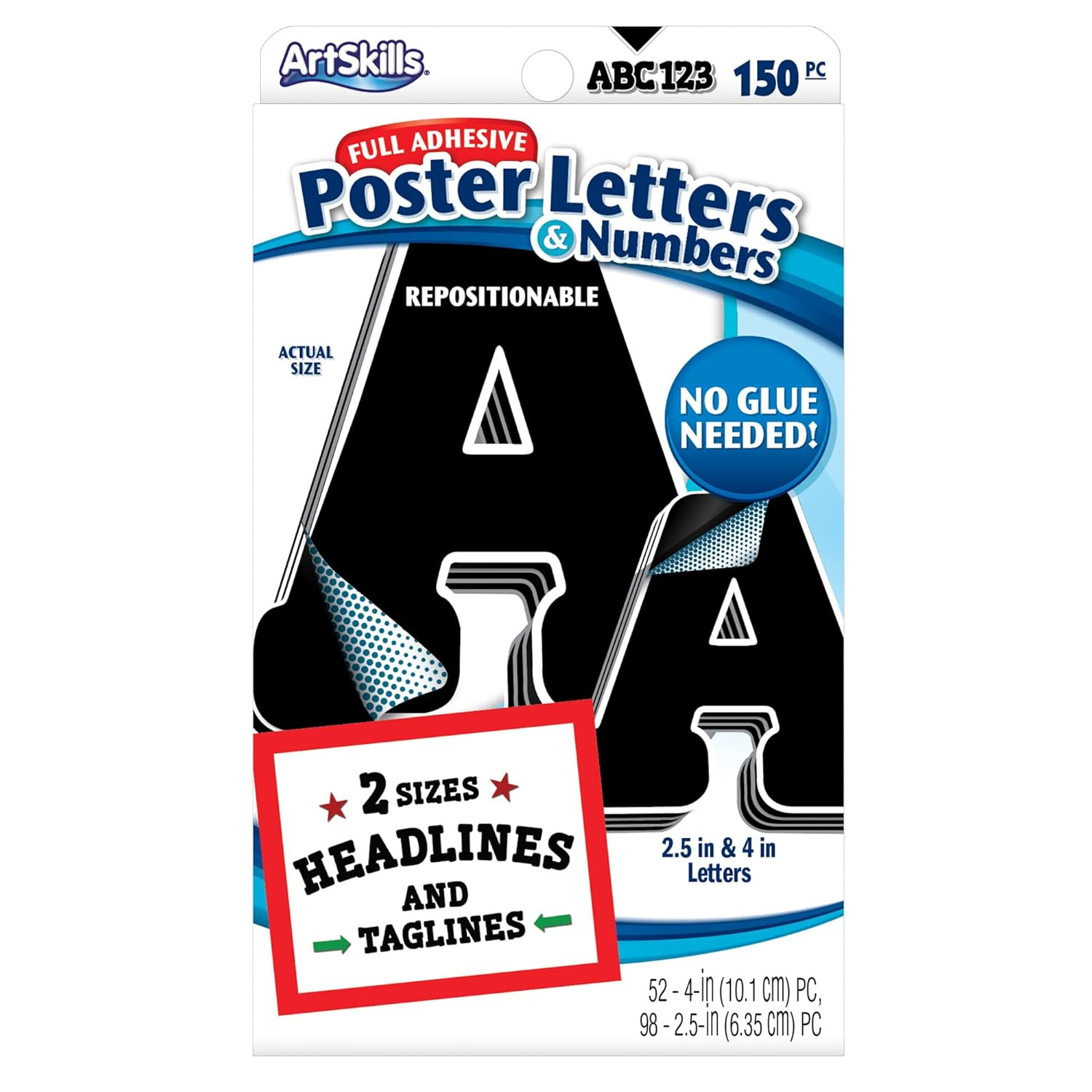 ArtSkills 2.5" and 4" Black and White Paper Letter and Number Stickers, 310Pc