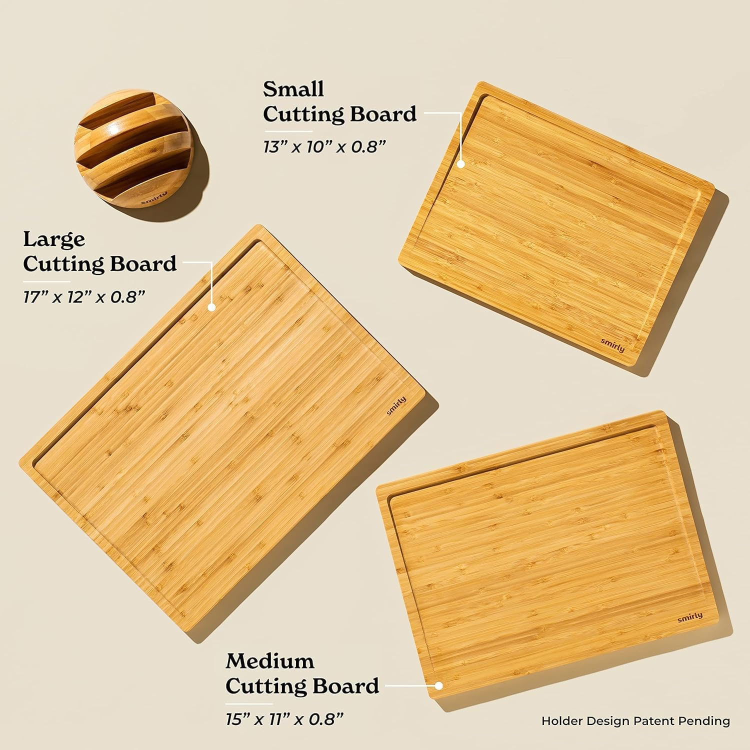 3-Piece Bamboo Cutting Board Set with Holder
