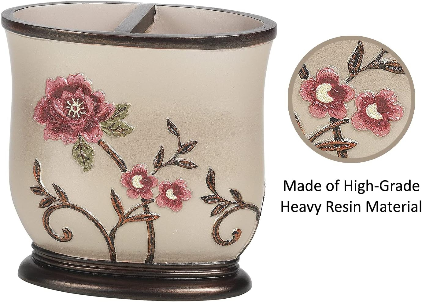 Popular Bath Toothbrush Holder, Larrisa Collection, Rose Design , Brown