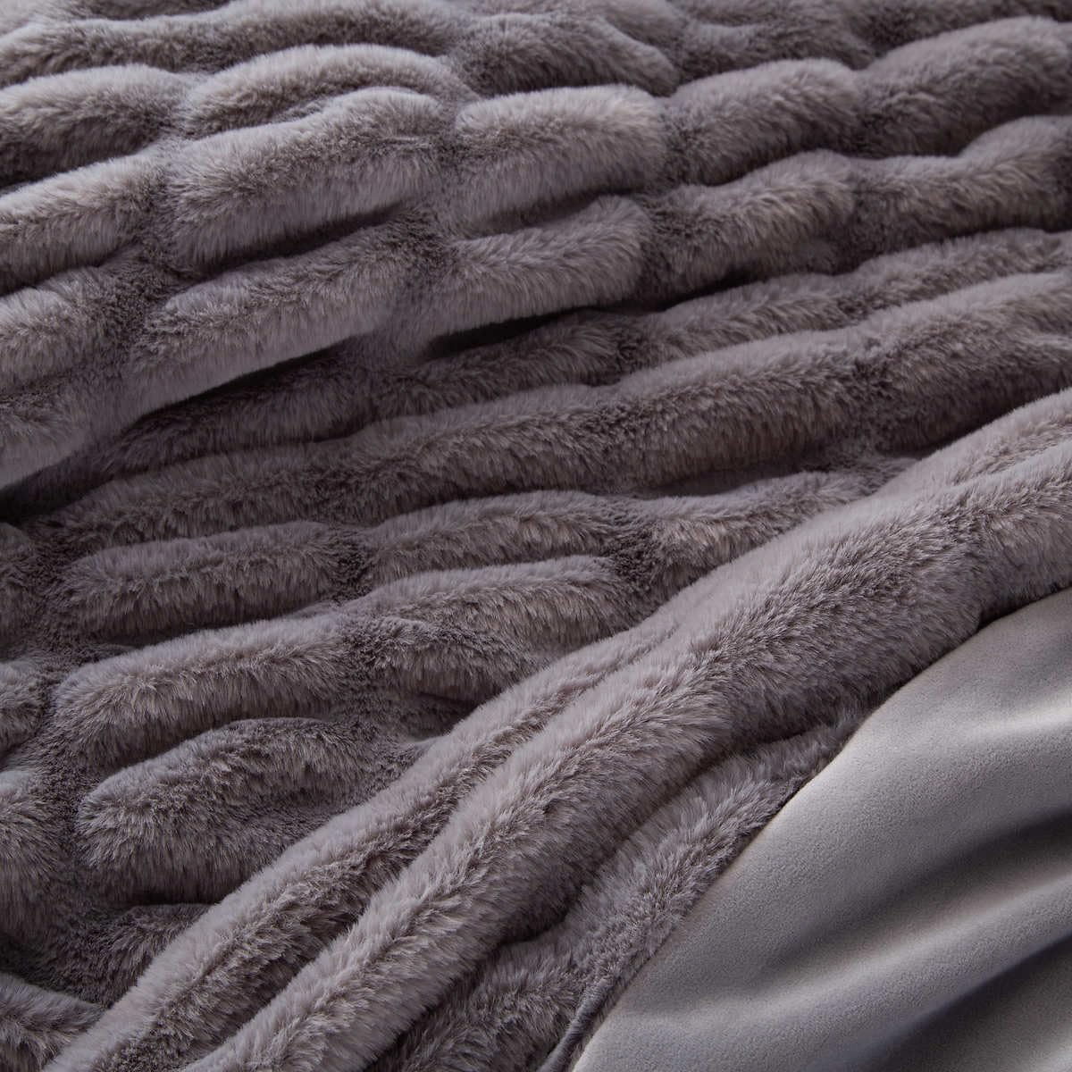 Gray Faux Fur Reversible Throw Blanket, 60" x 70"