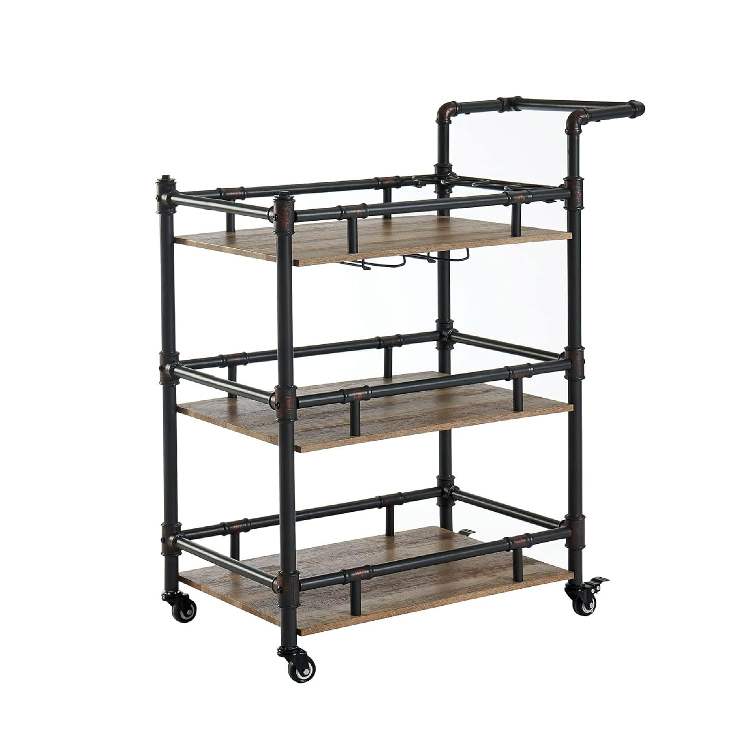 Benjara Benzara Rustic Three Tier Serving Cart, Black and Brown