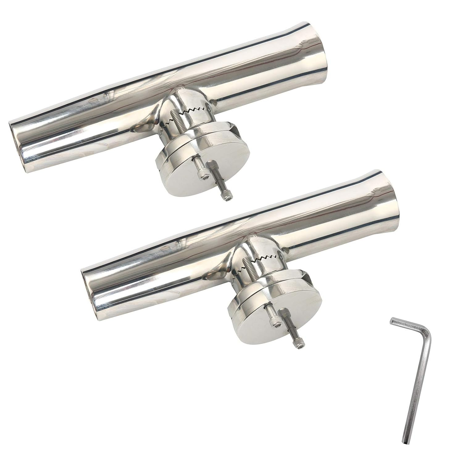 Amarine Made 2Pcs Fishing Rod Holder, Stainless Tournament Style Clamp on Rod Holder, Rail Mount Fishing Pole Holder for Rails 1-1/4" to 2"