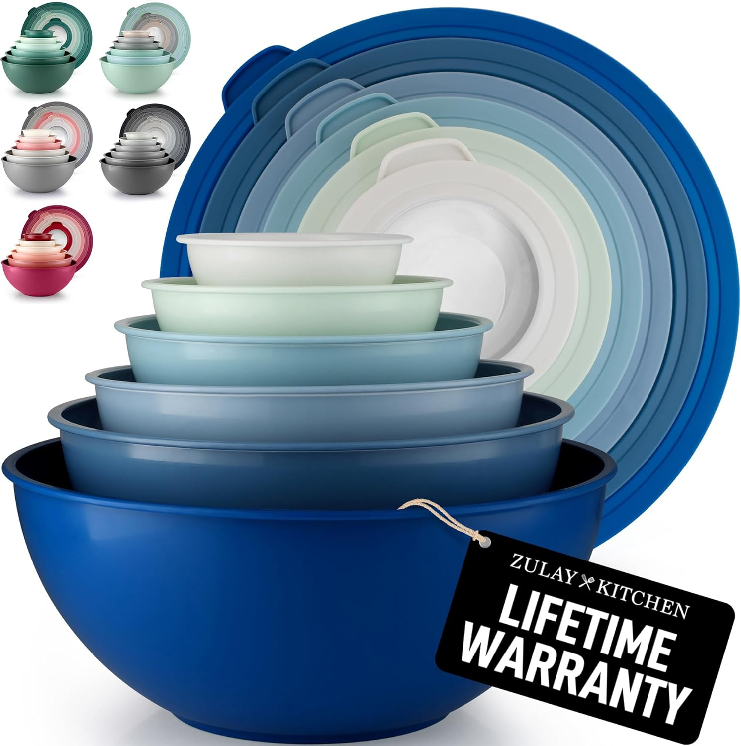 Zulay Kitchen Plastic Mixing Bowls With Lids 12 Piece Set 6 Prep Bowls and 6 Lids