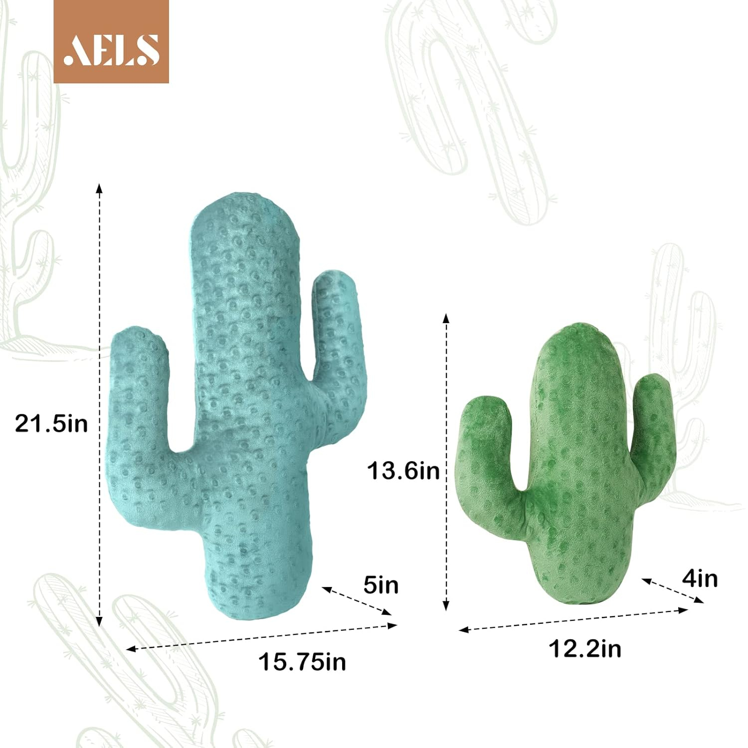 AELS Set of 2 Cactus Decorative Throw Pillows, 22"& 14" Cactus Plush Pillow Set, 3D Office Nap Pillow, Cute Succulent Throw Pillow for Nursery Bedroom Room Decor, Blue Green & Sage Green