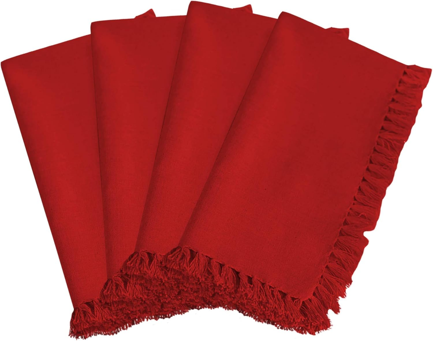 Saro Lifestyle Fringed Design Napkin, 20" Square (Set of 4), Red, 20" x 20"
