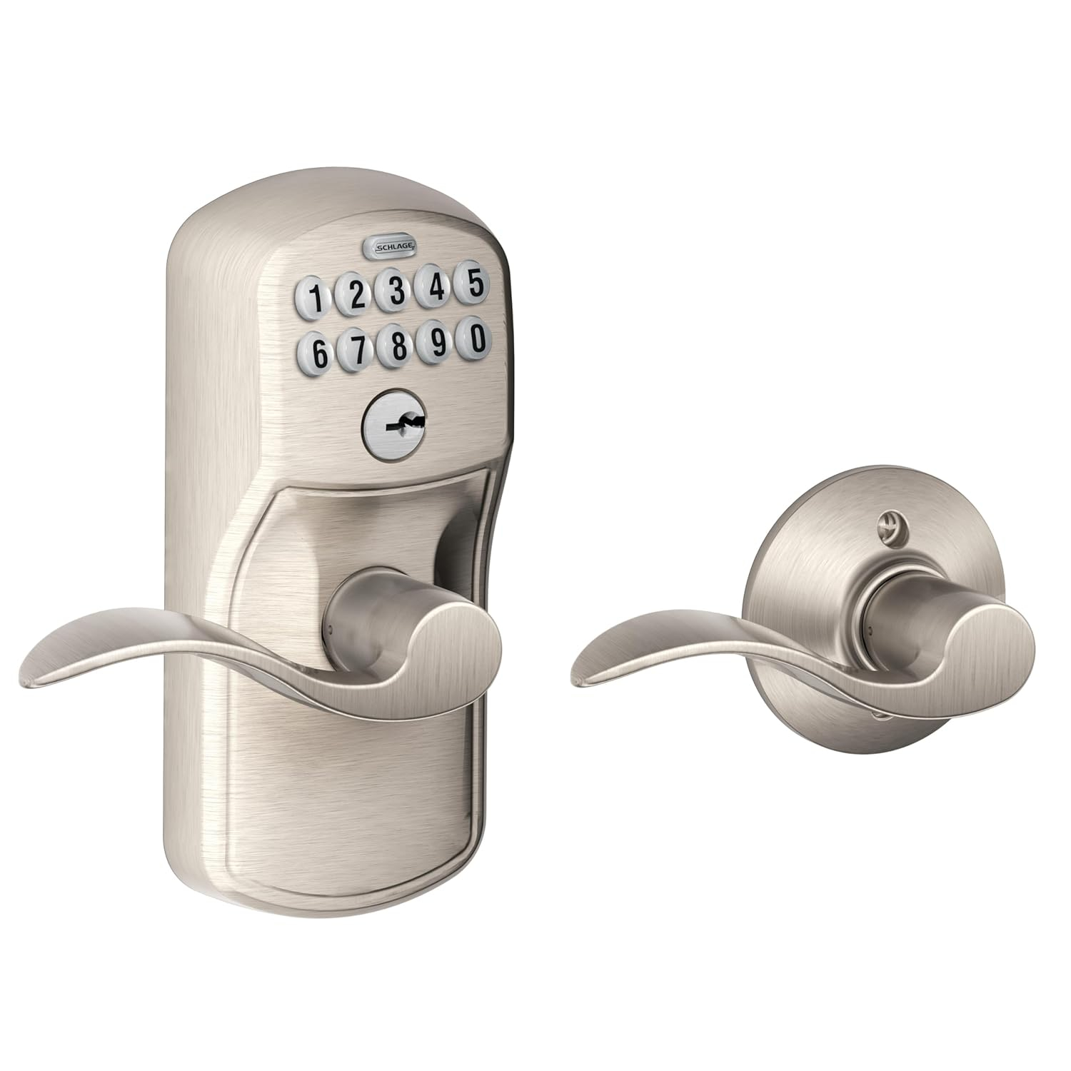 Satin Nickel Accent Keypad Entry Lever with Plymouth Trim
